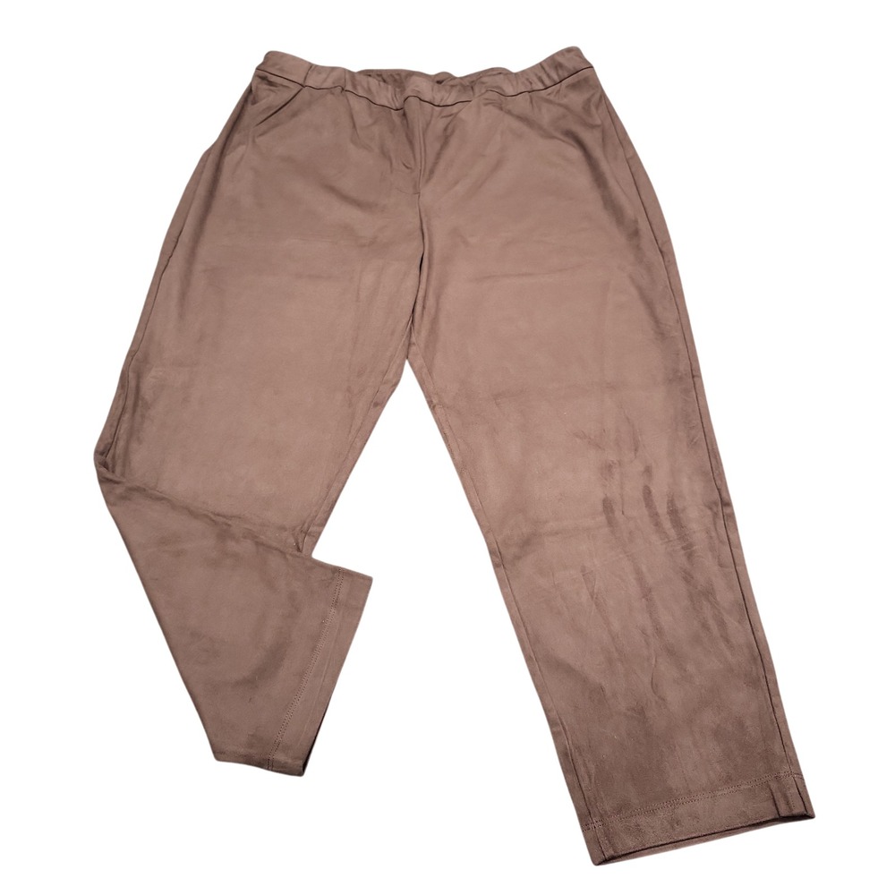 Bob Mackie Womens Faux Suede Pull On Pants Brown Petite Size Large